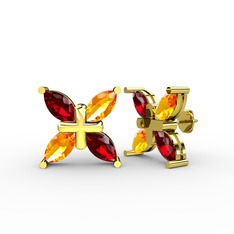 Dört Taşlı Rüzgar Küpe - Garnet ve sitrin 925 ayar altın kaplama gümüş küpe #1l531ix