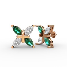 Dört Taşlı Rüzgar Küpe - Yeşil kuvars ve swarovski 925 ayar rose altın kaplama gümüş küpe #1njoot0