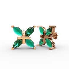 Dört Taşlı Rüzgar Küpe - Kök zümrüt ve yeşil kuvars 14 ayar rose altın küpe #1oh43fk