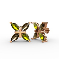 Dört Taşlı Rüzgar Küpe - Peridot ve dumanlı kuvars 18 ayar rose altın küpe #1okqd1s