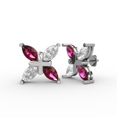 Dört Taşlı Rüzgar Küpe - Rodolit garnet ve swarovski 18 ayar beyaz altın küpe #1q4bn0h