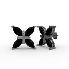 Dört Taşlı Rüzgar Küpe - Siyah zirkon 925 ayar siyah rodyum kaplama gümüş küpe #1qgc056