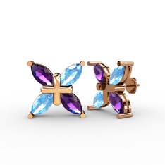 Ametist ve akuamarin 18 ayar rose altın küpe