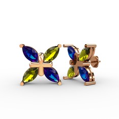 Dört Taşlı Rüzgar Küpe - Lab safir ve peridot 18 ayar rose altın küpe #1sdq812