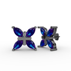 Dört Taşlı Rüzgar Küpe - Lab safir 925 ayar siyah rodyum kaplama gümüş küpe #1si9iww