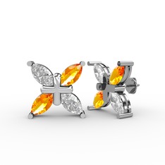 Dört Taşlı Rüzgar Küpe - Swarovski ve sitrin 8 ayar beyaz altın küpe #1srb79n
