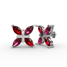 Dört Taşlı Rüzgar Küpe - Garnet ve rodolit garnet 18 ayar beyaz altın küpe #1tyn9iv