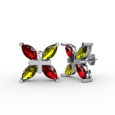 Garnet ve peridot 14 ayar beyaz altın küpe