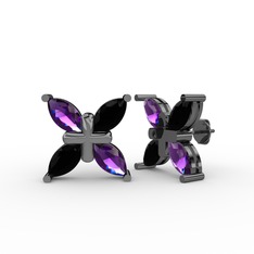 Ametist ve siyah zirkon 925 ayar siyah rodyum kaplama gümüş küpe