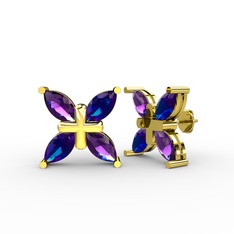 Dört Taşlı Rüzgar Küpe - Ametist ve lab safir 18 ayar altın küpe #1vmf02p