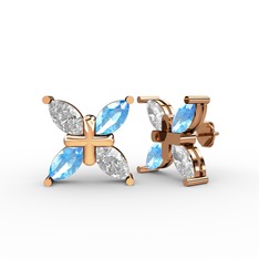 Dört Taşlı Rüzgar Küpe - Swarovski ve akuamarin 14 ayar rose altın küpe #1w77ayb