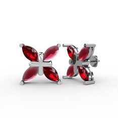Dört Taşlı Rüzgar Küpe - Garnet ve kök yakut 8 ayar beyaz altın küpe #1x4d9sn