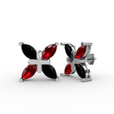 Dört Taşlı Rüzgar Küpe - Siyah zirkon ve garnet 8 ayar beyaz altın küpe #1xhfi6w