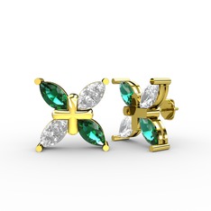 Dört Taşlı Rüzgar Küpe - Yeşil kuvars ve swarovski 14 ayar altın küpe #1xlslla