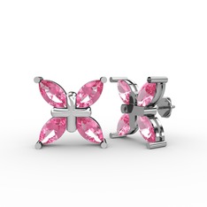 Dört Taşlı Rüzgar Küpe - Pembe kuvars 925 ayar gümüş küpe #1ybrh7h