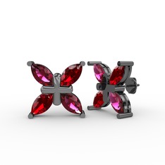 Rodolit garnet ve garnet 925 ayar siyah rodyum kaplama gümüş küpe