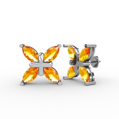 Dört Taşlı Rüzgar Küpe - Sitrin 925 ayar gümüş küpe #2shfq9