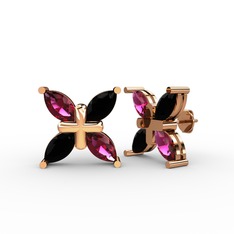 Rodolit garnet ve siyah zirkon 925 ayar rose altın kaplama gümüş küpe