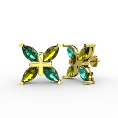 Yeşil kuvars ve peridot 18 ayar altın küpe