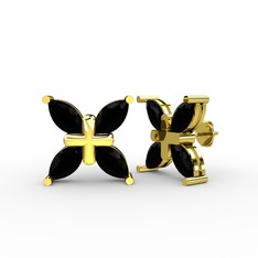 Dört Taşlı Rüzgar Küpe - Siyah zirkon 925 ayar altın kaplama gümüş küpe #46rwd2