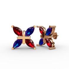 Garnet ve lab safir 14 ayar rose altın küpe