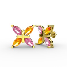 Pembe kuvars ve sitrin 8 ayar altın küpe