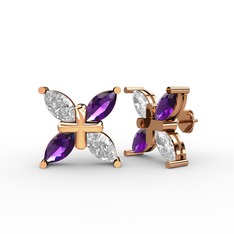 Dört Taşlı Rüzgar Küpe - Swarovski ve ametist 14 ayar rose altın küpe #5q4qse