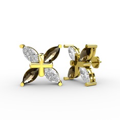 Swarovski ve dumanlı kuvars 925 ayar altın kaplama gümüş küpe