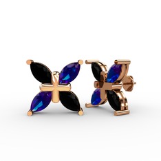 Dört Taşlı Rüzgar Küpe - Siyah zirkon ve lab safir 925 ayar rose altın kaplama gümüş küpe #75xgk3