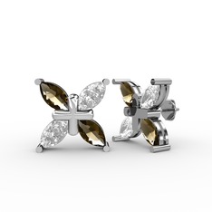 Dört Taşlı Rüzgar Küpe - Dumanlı kuvars ve swarovski 925 ayar gümüş küpe #7frh7i