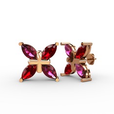 Dört Taşlı Rüzgar Küpe - Rodolit garnet ve garnet 18 ayar rose altın küpe #9wmfeb