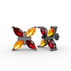 Dört Taşlı Rüzgar Küpe - Garnet ve sitrin 925 ayar siyah rodyum kaplama gümüş küpe #9zjjv9