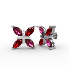 Rodolit garnet ve garnet 14 ayar beyaz altın küpe