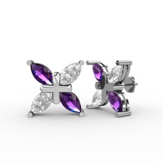 Dört Taşlı Rüzgar Küpe - Ametist ve swarovski 14 ayar beyaz altın küpe #aigw4v