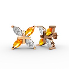 Dört Taşlı Rüzgar Küpe - Swarovski ve sitrin 18 ayar rose altın küpe #aj09cf