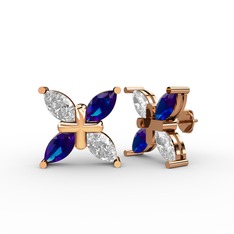 Swarovski ve lab safir 925 ayar rose altın kaplama gümüş küpe