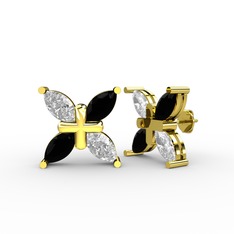 Dört Taşlı Rüzgar Küpe - Swarovski ve siyah zirkon 14 ayar altın küpe #apmaai