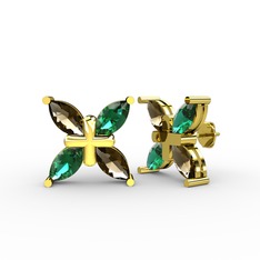 Dumanlı kuvars ve yeşil kuvars 14 ayar altın küpe