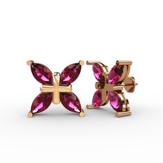 Dört Taşlı Rüzgar Küpe - Rodolit garnet 18 ayar rose altın küpe #b0cbyo