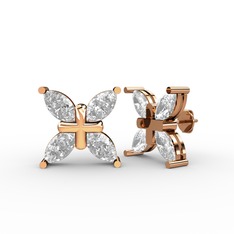 Dört Taşlı Rüzgar Küpe - Swarovski 18 ayar rose altın küpe #b2zbb7