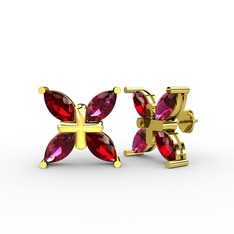 Dört Taşlı Rüzgar Küpe - Garnet ve rodolit garnet 8 ayar altın küpe #b9i6mw