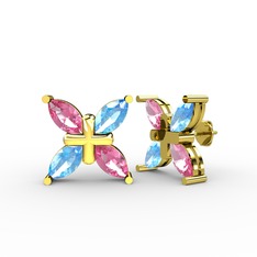 Dört Taşlı Rüzgar Küpe - Pembe kuvars ve akuamarin 925 ayar altın kaplama gümüş küpe #bdb5kb