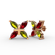 Dört Taşlı Rüzgar Küpe - Peridot ve garnet 8 ayar rose altın küpe #cpivgx