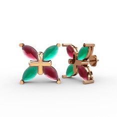 Dört Taşlı Rüzgar Küpe - Kök yakut ve kök zümrüt 18 ayar rose altın küpe #cuo0te