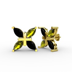 Dört Taşlı Rüzgar Küpe - Siyah zirkon ve peridot 18 ayar altın küpe #d38b5s