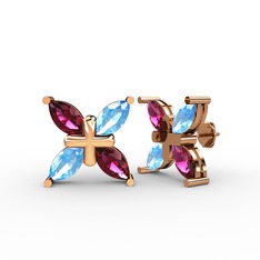 Rodolit garnet ve akuamarin 925 ayar rose altın kaplama gümüş küpe