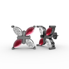 Swarovski ve kök yakut 925 ayar siyah rodyum kaplama gümüş küpe