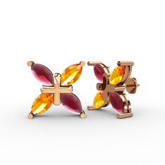 Kök yakut ve sitrin 14 ayar rose altın küpe