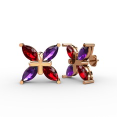 Garnet ve ametist 14 ayar rose altın küpe