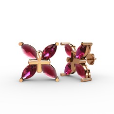Dört Taşlı Rüzgar Küpe - Kök yakut ve rodolit garnet 18 ayar rose altın küpe #g37loq